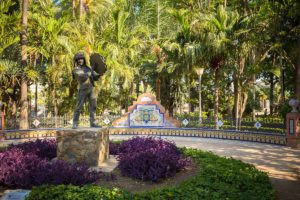 Statue of gypsy dancer playing tambourine in Malaga